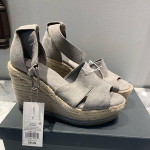 Grey faux suede wedge sandals
